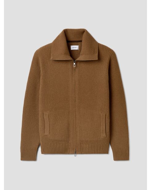 Cardigan zippé en laine certifiée noisette