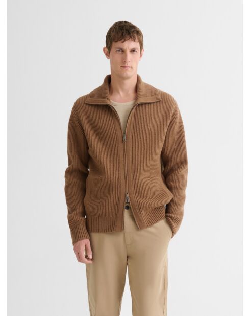 Cardigan zippé en laine certifiée noisette