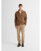 Cardigan zippé en laine certifiée noisette