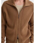 Cardigan zippé en laine certifiée noisette