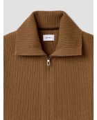 Cardigan zippé en laine certifiée noisette