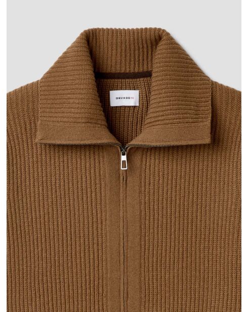Cardigan zippé en laine certifiée noisette