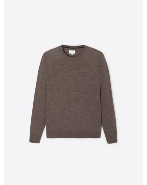Maglione girocollo in lana merino castagna