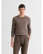 Maglione girocollo in lana merino castagna