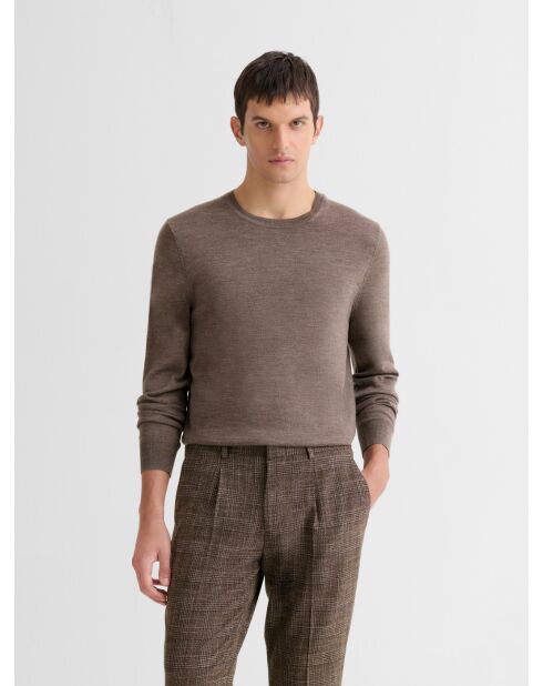 Maglione girocollo in lana merino castagna