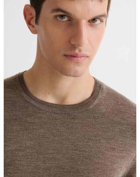Maglione girocollo in lana merino castagna