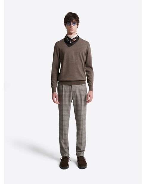 Maglione girocollo in lana merino castagna