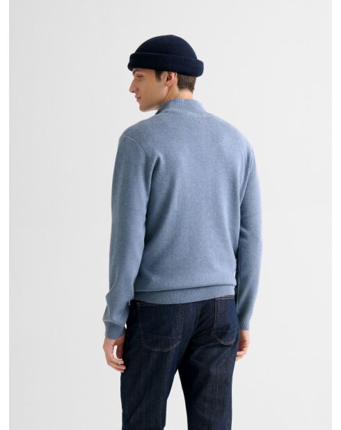 Blaugrauer Pullover mit Trichterausschnitt und Reißverschluss