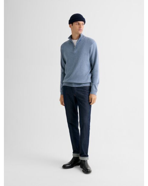 Blaugrauer Pullover mit Trichterausschnitt und Reißverschluss
