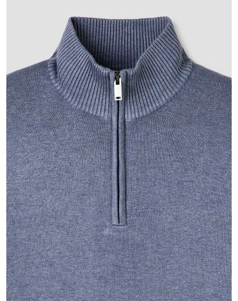 Blaugrauer Pullover mit Trichterausschnitt und Reißverschluss