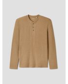 T-shirt manches longues col tunisien noisette