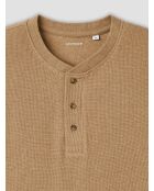 T-shirt manches longues col tunisien noisette