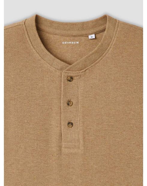 T-shirt manches longues col tunisien noisette