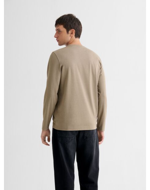 T-shirt manches longues col tunisien noisette