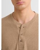 T-shirt manches longues col tunisien noisette