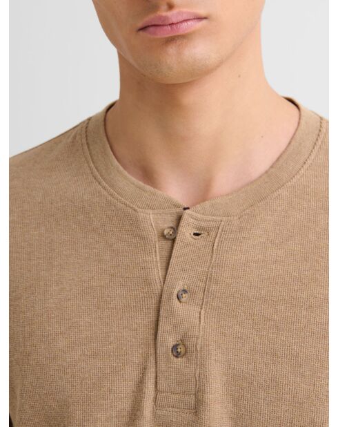 T-shirt manches longues col tunisien noisette