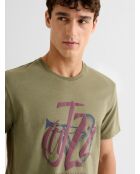 T-shirt col rond en jersey vert olive