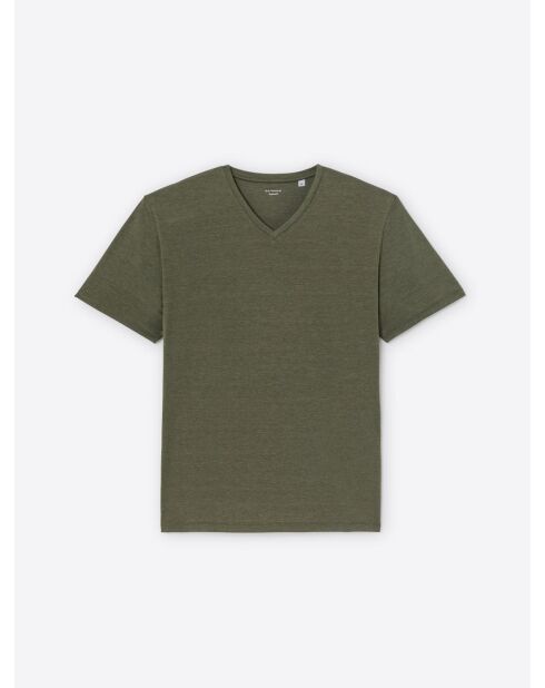 Khakifarbenes T-Shirt mit V-Ausschnitt aus Supima-Baumwolle
