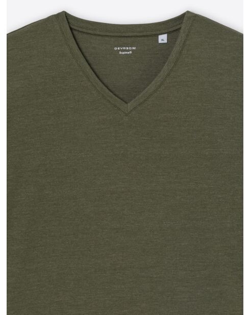 Khakifarbenes T-Shirt mit V-Ausschnitt aus Supima-Baumwolle