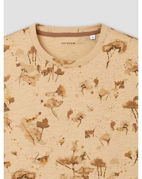 T-shirt col rond en coton beige sable
