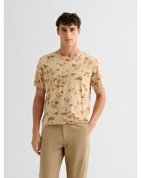 T-shirt col rond en coton beige sable