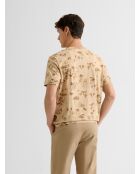 T-shirt col rond en coton beige sable