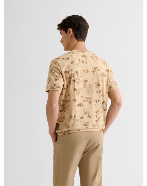 T-shirt col rond en coton beige sable