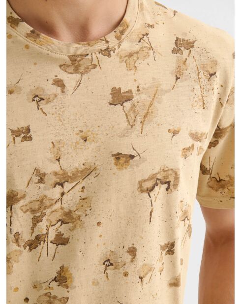 T-shirt col rond en coton beige sable