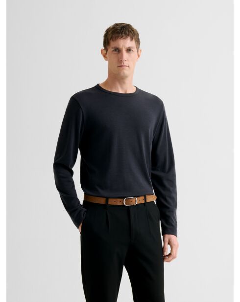 T-shirt manches longues en laine Mérinos noir