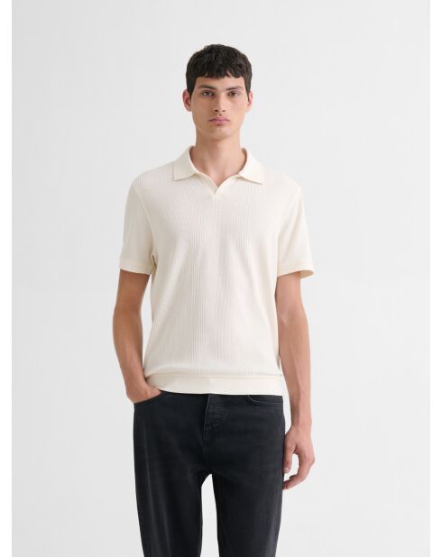 Polo col ouvert gauffré blanc neige