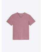 Rosa Vintage-T-Shirt aus Supima-Baumwolle mit V-Ausschnitt