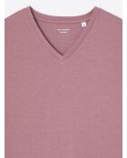 Rosa Vintage-T-Shirt aus Supima-Baumwolle mit V-Ausschnitt
