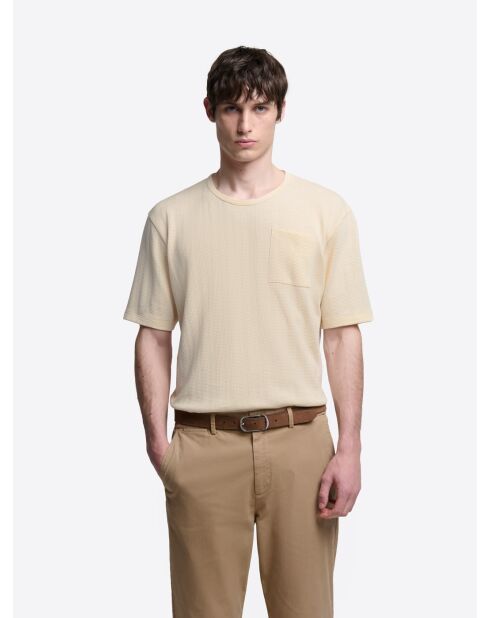 T-shirt col rond en coton beige 2