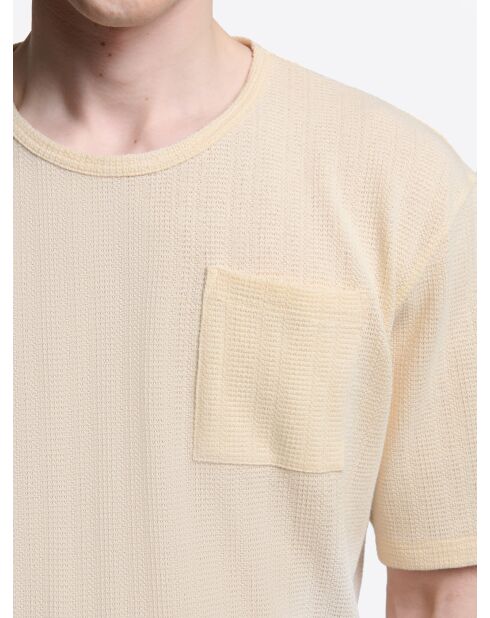 T-shirt col rond en coton beige 2
