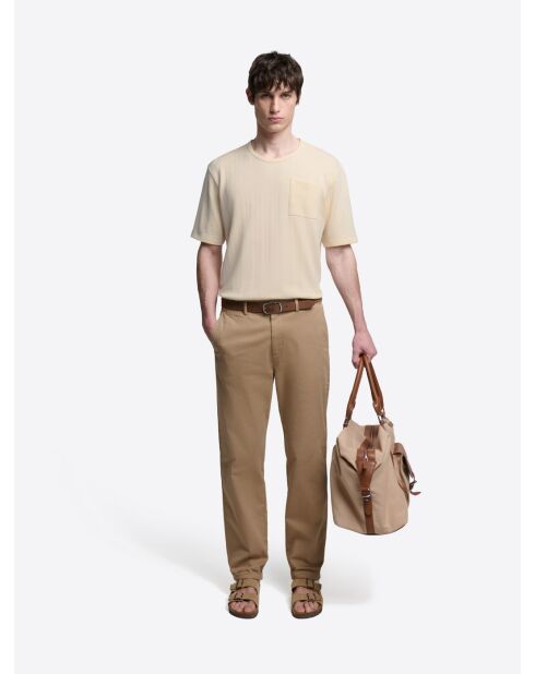 T-shirt col rond en coton beige 2