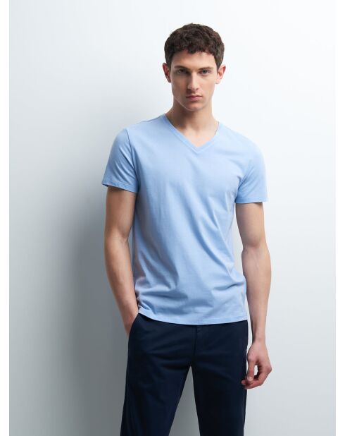 T-shirt col V Supima bleu ciel 2