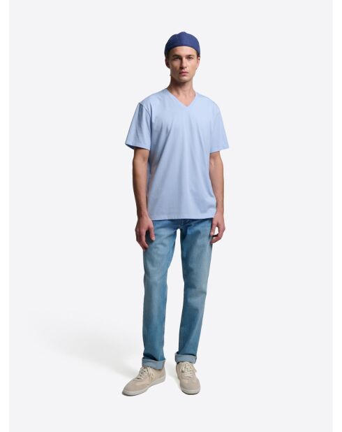 T-shirt col V Supima bleu ciel 2