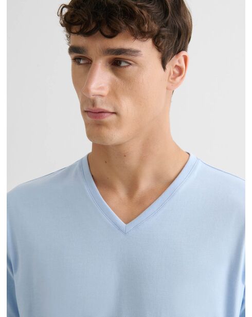 T-shirt col V Supima bleu ciel 2