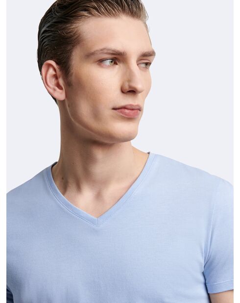 T-shirt col V Supima bleu ciel 2