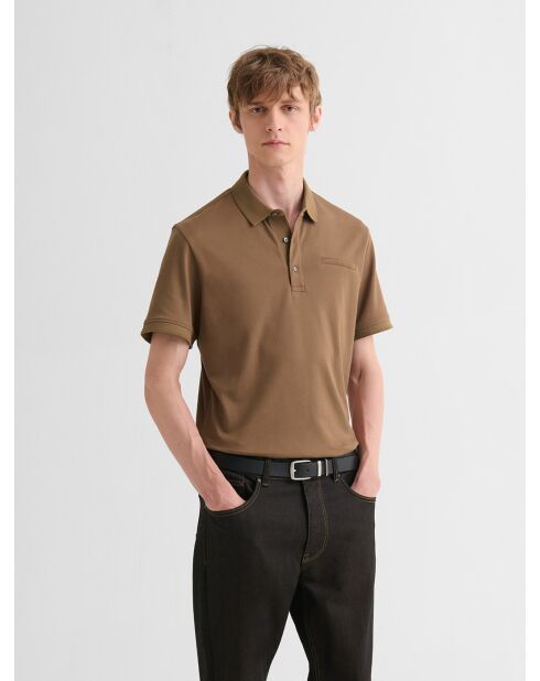 Polo boutonné marron acajou