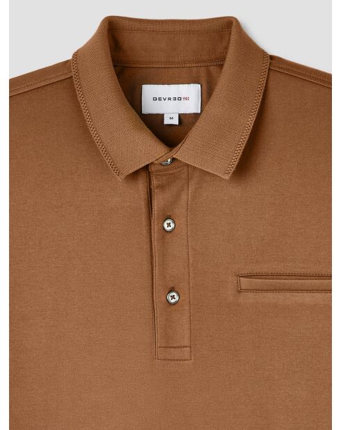 Polo boutonné marron acajou