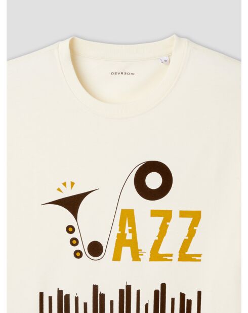 T-shirt col rond en coton ivoire