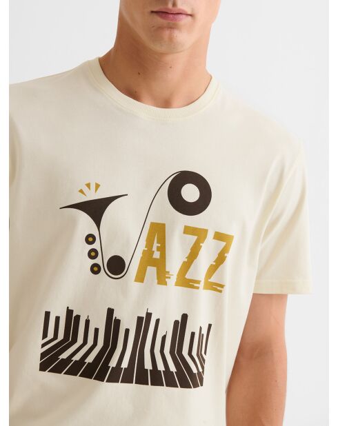T-shirt col rond en coton ivoire