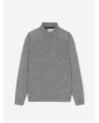 Pull col cheminée en laine Mérinos gris chiné clair