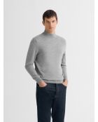 Pull col cheminée en laine Mérinos gris chiné clair