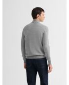 Pull col cheminée en laine Mérinos gris chiné clair
