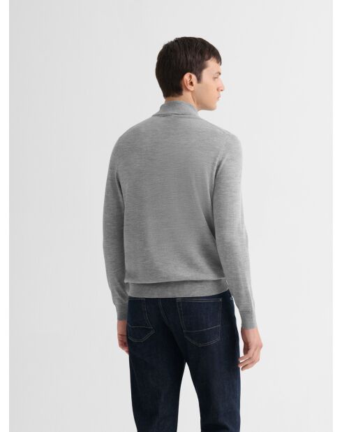Pull col cheminée en laine Mérinos gris chiné clair