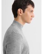 Pull col cheminée en laine Mérinos gris chiné clair