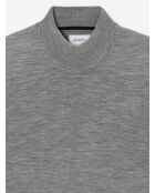 Pull col cheminée en laine Mérinos gris chiné clair