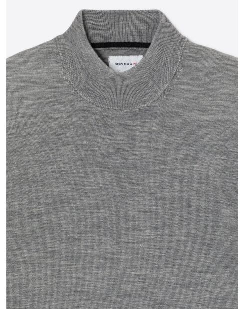 Pull col cheminée en laine Mérinos gris chiné clair